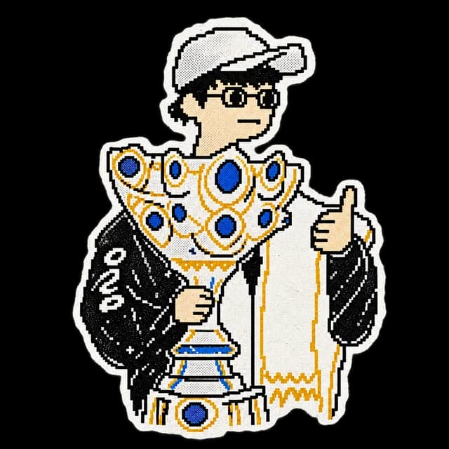Pixel-art portrait of Aditya holding a trophy