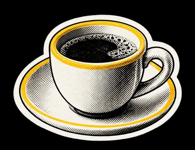 A halftone coffee cup with a yellow rim
