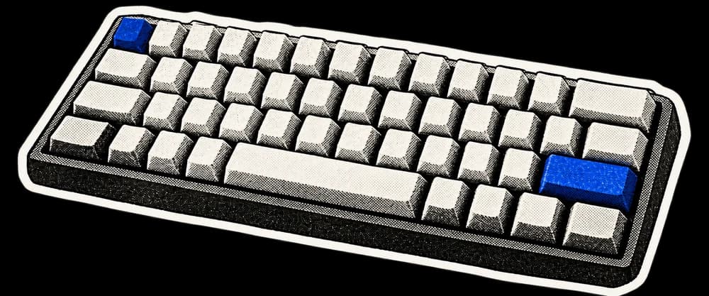 A halftone mechanical keyboard with blue keys
